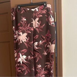 Chico's Brown and Pink Floral Wide Leg Pants